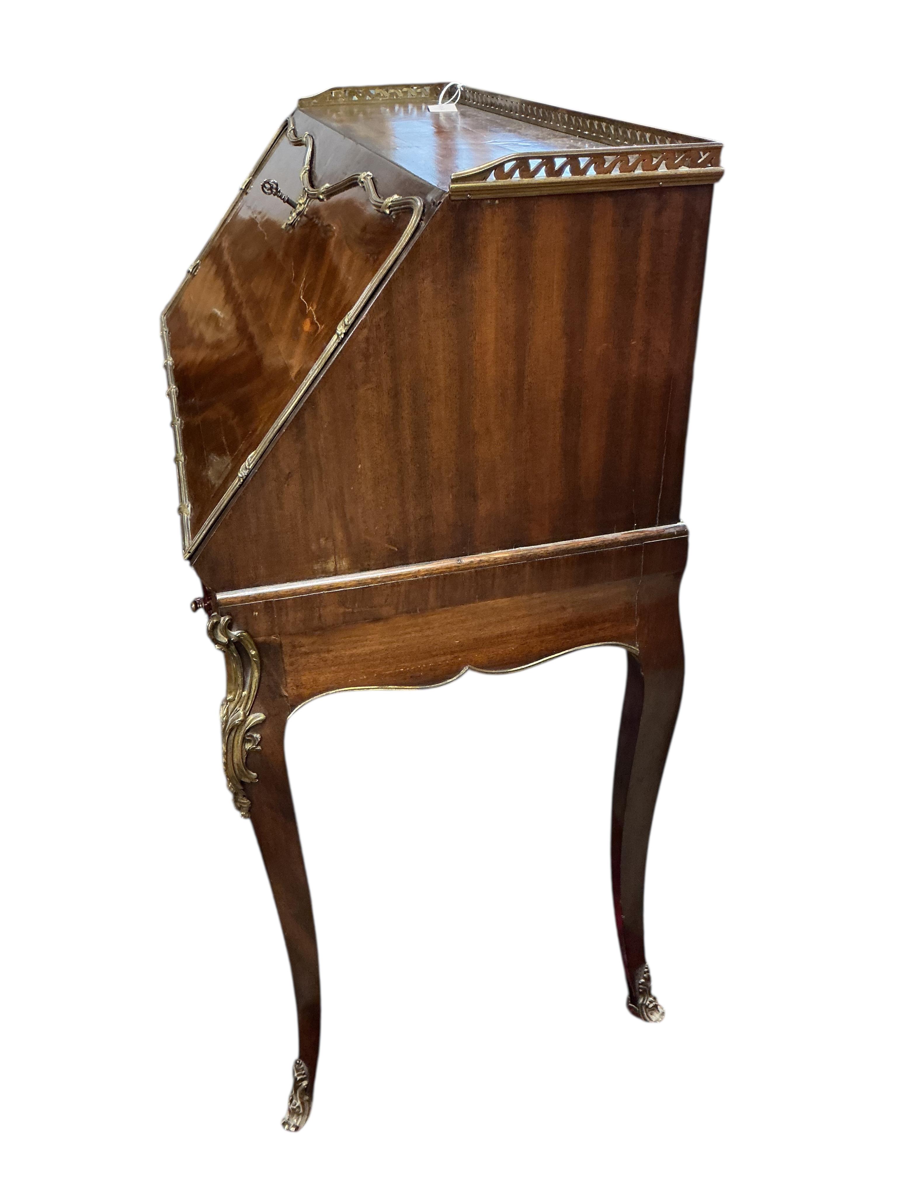 A Louis XVI style gilt metal mounted kingwood bureau de dame, width 84cm, depth 45cm, height 103cm